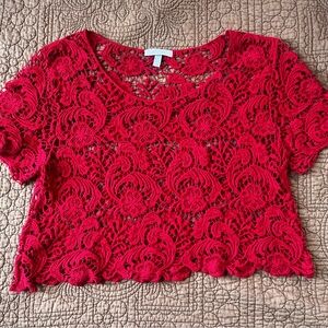 Delia’s red floral lace knit crop top cover up